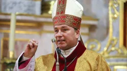 Il vescovo Kasabutsky durante l'omelia per la celebrazione che ha iniziato la peregrinatio della statua di San Michele Arcangelo in tutta la Bielorussia / catholic.by