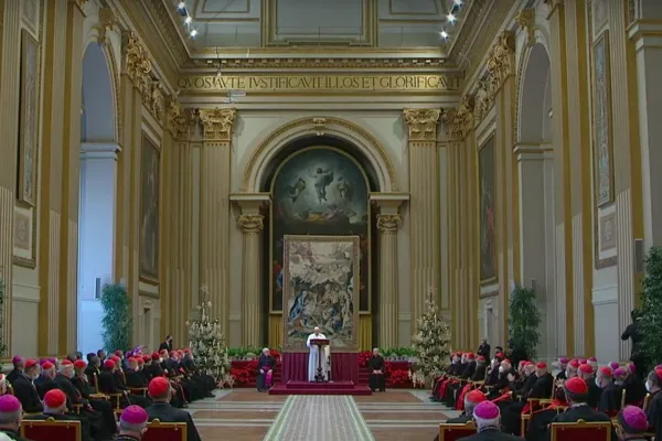 Papa Francesco legge il discorso di auguri di Natale alla Curia Romana, Aula delle Benedizioni, 21 dicembre 2020 / Vatican Media / You Tube