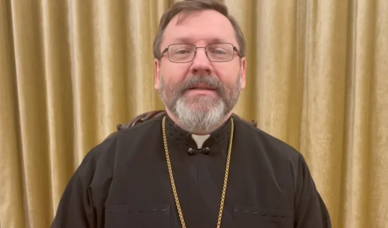 L'arcivescovo maggiore Sviatoslav Shevchuk durante il videomessaggio inviato da Kiev il 27 febbraio 2022 | Segreteria Arcivescovo Maggiore Chiesa Greco Cattolica Ucraina