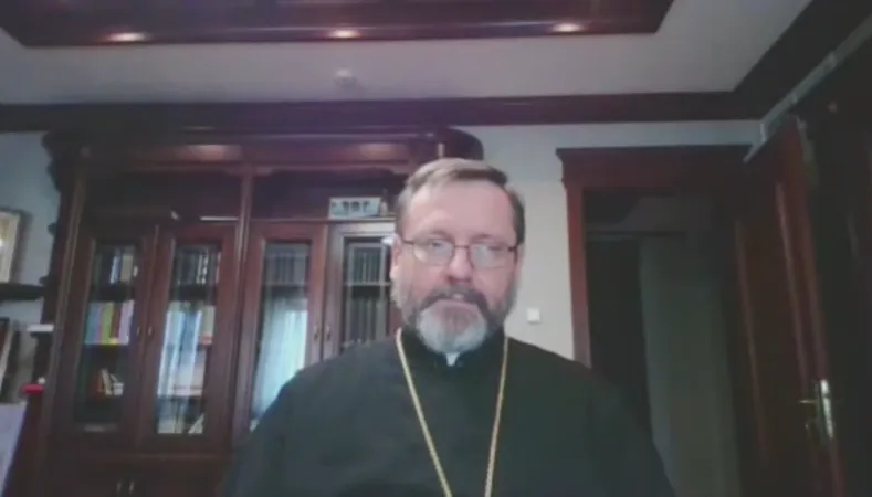 L'arcivescovo maggiore Sviatoslav Shevchuk durante il collegamento con il Pontificio Istituto Orientale, 29 marzo 2022 | Pontificio Istituto Orientale / You Tube