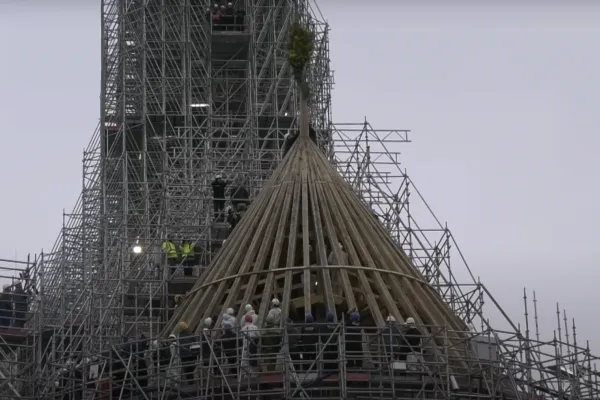 I fiori posti sulla guglia di Notre Dame appena ricostruita / YouTube