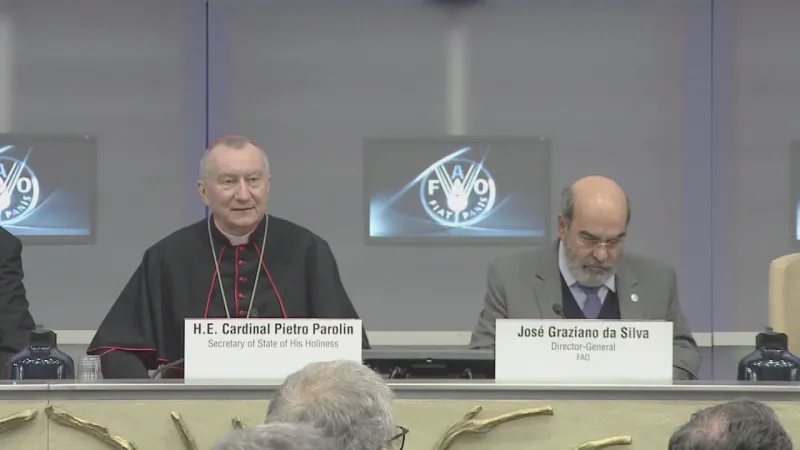Il Cardinale Parolin e Graziano de Silva | Il Cardinale Parolin durante una sessione della FAO a fianco del direttore generale dell'organizzazione Graziano de Silva | UN
