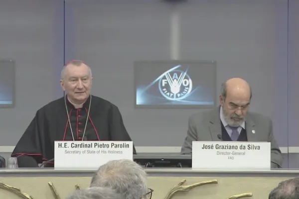Il Cardinale Parolin durante una sessione della FAO a fianco del direttore generale dell'organizzazione Graziano de Silva / UN