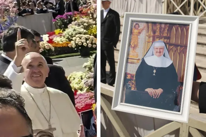 Papa Francesco indica il Cielo parlando di Madre Angelica |  | Catholic News Agency