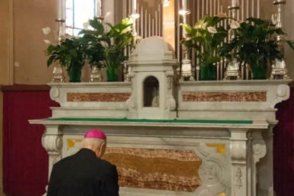 Il vescovo Massimo Camisasca in preghiera nella parrocchia di Santa Vittoria di Gualtieri  / laliberta.info