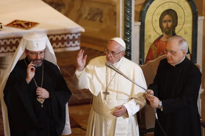 Papa Francesco, visita alla Basilica greco cattolica ucraina di Santa Sofia, Roma, 28 gennaio 2018 | Daniel Ibanez / ACI Group