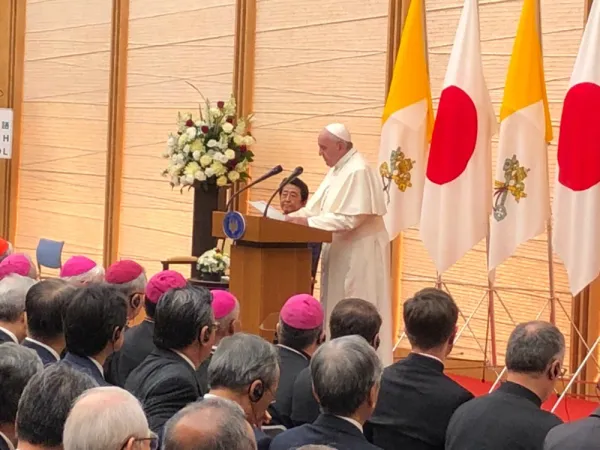 Papa Francesco al Kantei tiene il discorso alle autorità civili e diplomatiche del Giappone, Tokyo, 25 novembre 2019 | Pool VAMP