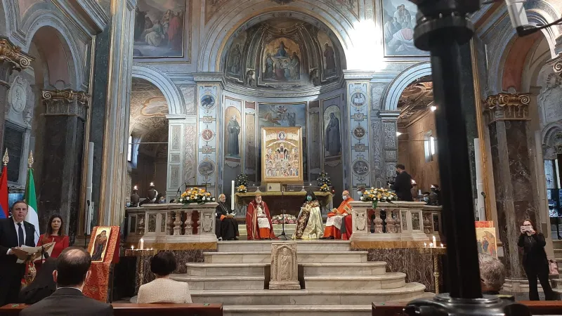 Un momento della preghiera ecumenica per i martiri del genocidio armeno, San Bartolomeo all'Isola, Roma, 25 aprile 2021 | AG / ACI Group