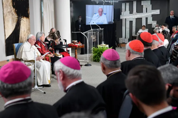 Papa Francesco durante l'incontro con le autorità alla Citadelle di Quebec City | Vatican Media / ACI Group