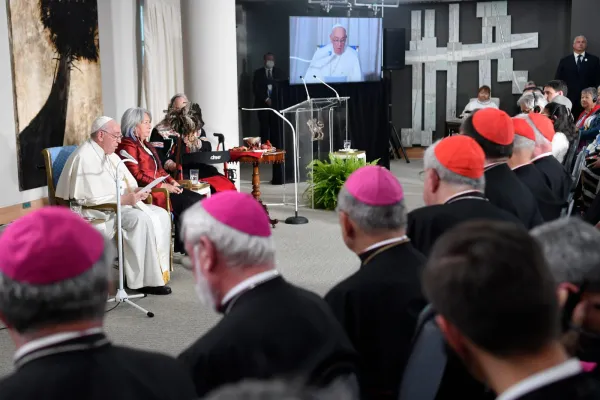 Papa Francesco durante l'incontro con le autorità alla Citadelle di Quebec City / Vatican Media / ACI Group