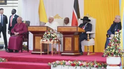 Papa Francesco durante l'incontro con le autorità e il corpo diplomatico in Sud Sudan, 3 febbraio 2023 / Elias Turk / ACI Group - EWTN