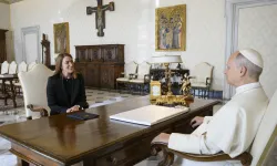 La presidente del Parlamento UE Roberta Metsola da Leone XIV, 29 gennaio 2026 / Vatican Media / EWTN
