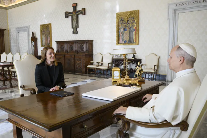 Leone XIV, Metsola | La presidente del Parlamento UE Roberta Metsola da Leone XIV, 29 gennaio 2026 | Vatican Media / EWTN