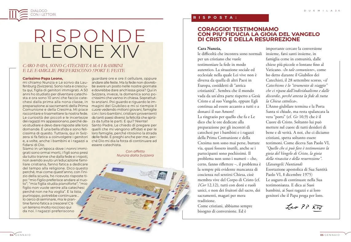 La pagina di risposta del pontefice