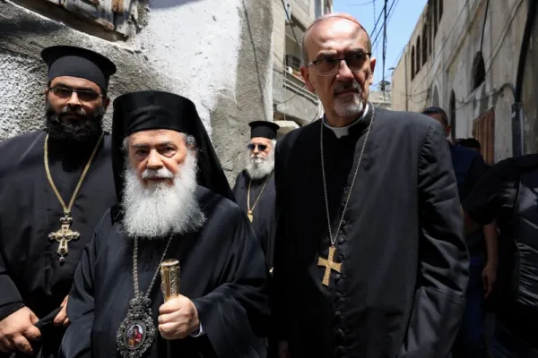 Il patriarca ortodosso di Gerusalemme Teofilo III e il Patriarca Latino di Gerusalemme, il Cardinale Pierbattista Pizzaballa / CEI