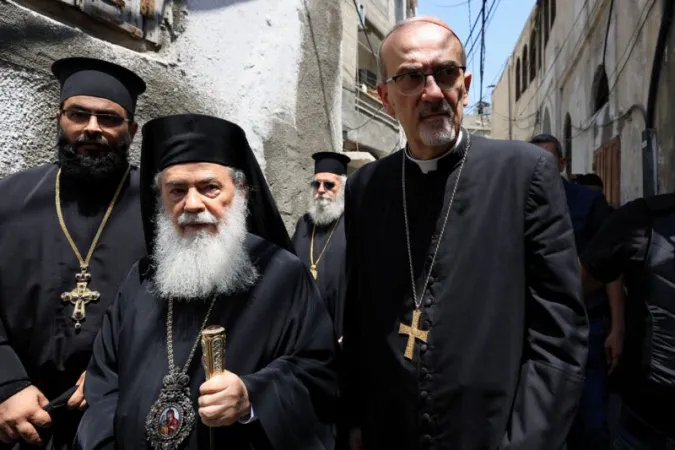 Teofilo e Pizzaballa | Il patriarca ortodosso di Gerusalemme Teofilo III e il Patriarca Latino di Gerusalemme, il Cardinale Pierbattista Pizzaballa | CEI