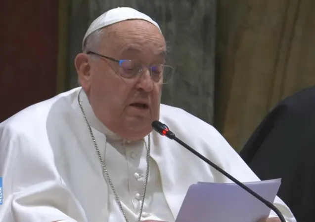 Papa Francesco durante il suo discorso di stamane | Papa Francesco durante il suo discorso di stamane | Credit Vatican Media