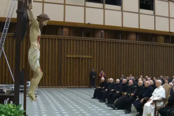 Un momento della meditazione di oggi in aula Paolo VI / Credit Vatican Media