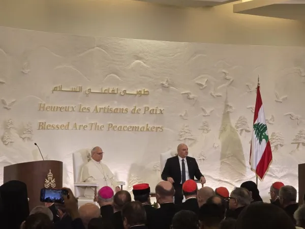 Leone XIV in Libano | Leone XIV e il presidente Aoun, Beirut, 30 novembre 2025 | Elias Turk / EWTN